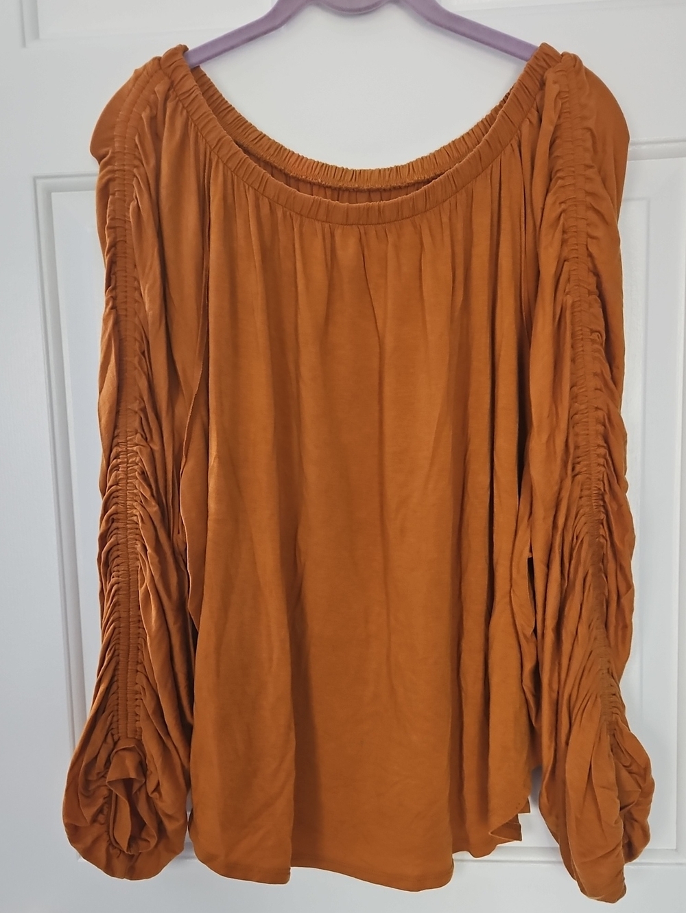 Free People - We The Free Off-Shoulder Ruched Balloon Sleeve Top - Rust Orange